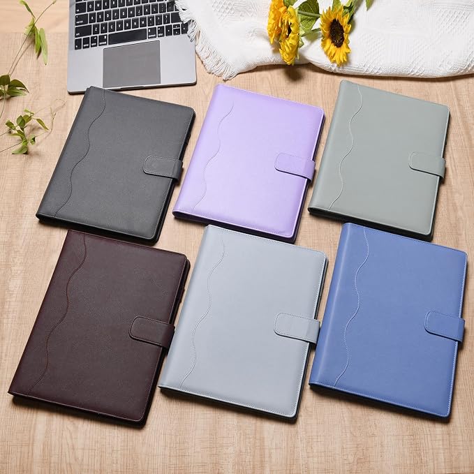 Wonderpool A4 PU Leather 3 & 4 Ring Holder Writing Portfolio Multi Document Case with Removable Binder Clipboard and Functional Pocket for Organizer Office Travel School (Blue)
