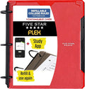 Five Star Flex Refillable Notebook + Study App, College Ruled Paper and 1 Inch TechLock Ring Binder with Customizable Cover, Pockets, Tabs and Dividers, 200 Sheet Capacity, Fire Red (29326AB2)