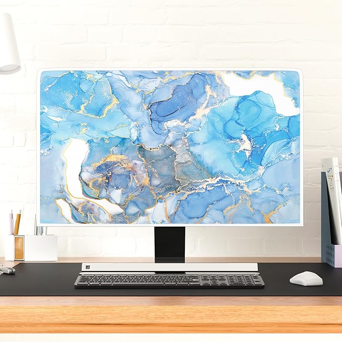 Baocicco Baby Blue Gold Marble Waterproof Screen TV Cover 65 Inch Modern Television Accessories TV LCD Fashion Weatherproof Screen TV Decorations for Tablet LED LCD OLED TVs