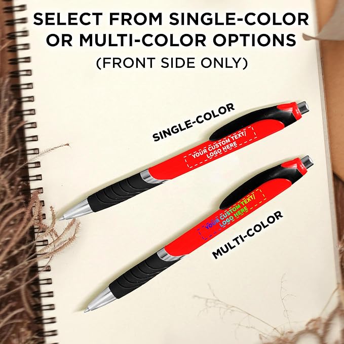 DISCOUNT PROMOS Ballpoint Pens With Rubber Grip - 100 pack - Customizable Text, Logo - Black Ink Ball Point Pen with Soft Touch Plastic - Red