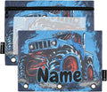 Custom Truck Blue Pencil Pouch for 3 Ring Binder, 2 Pack Personalized Name Waterproof Pencil Bags Clear Window Pencil Case School Office Supplies