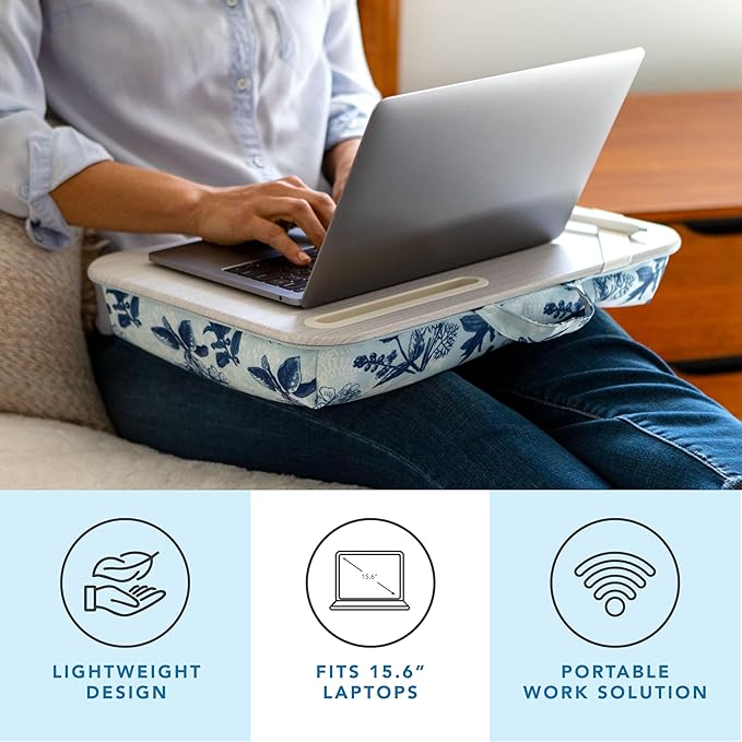 LAPGEAR Designer Lap Desk – Blue Blossoms, Fits 15.6” Laptops