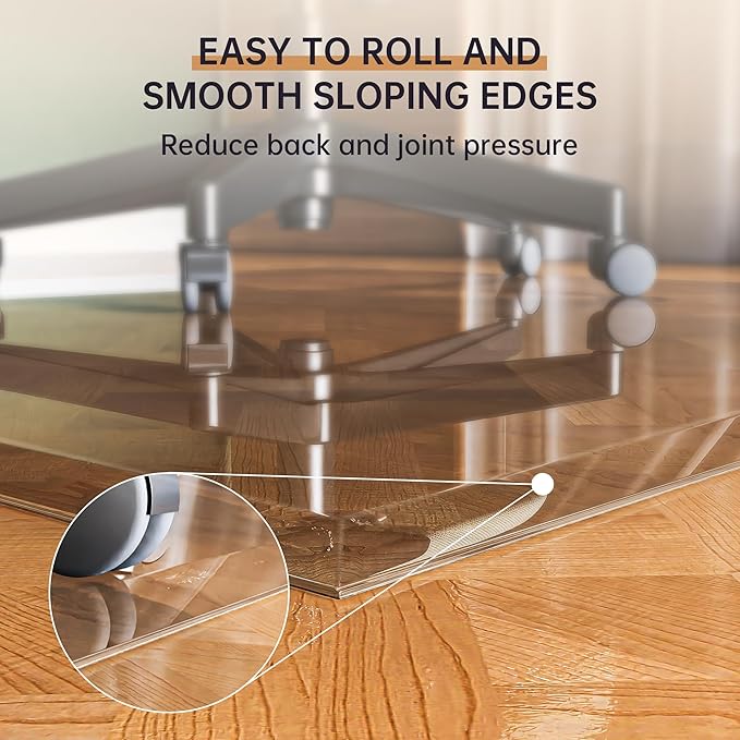 [Tempered Glass] 55“ x 46” Beveled Edge Glass Chair Mat with Polished Edge Clear Office Chair Mat, Glides Smoothly, Suitable for Carpet or Hardwood Floors