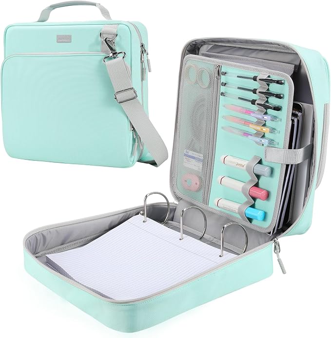 3-Inch 3-Ring Zipper Binder with Shoulder Strap and Multiple Pockets | D-Ring Zip Up Binder with 700 Sheets Capacity, Compatible with 13" MacBook/Tablet, for Middle School, Office, Mint Green