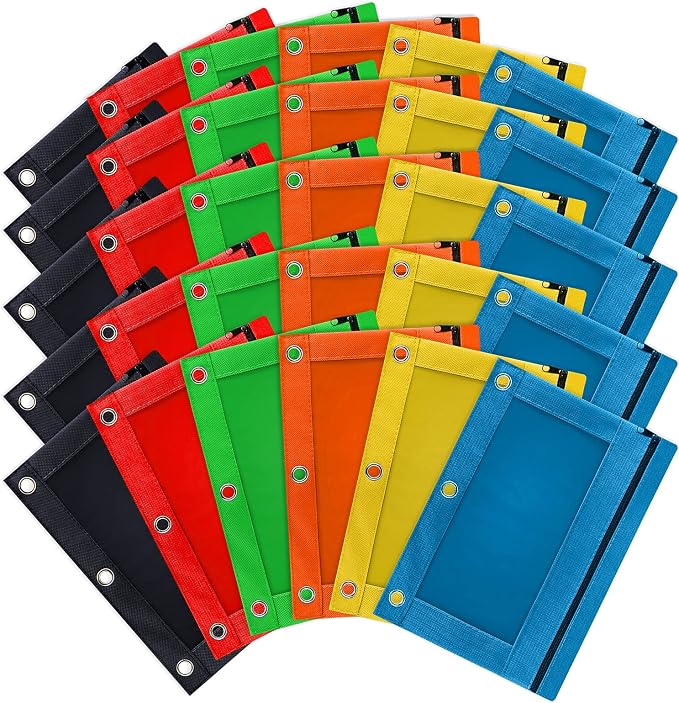 Pencil Pouch for 3 Ring Binder, 36 Pack Zipper Pencil Pouches/Case in Assorted Color, Durable Binder Pencil Pouch/Bag for Office School Supplies (6 Colors)