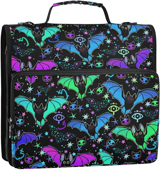 Bat Magic Binder Bag 3 Ring Zipper with Handle Shoulder Strap | for School Work Office Organizer Storage Case