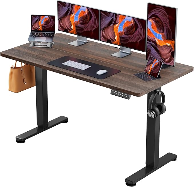ErGear Height Adjustable Electric Standing Desk, 63 x 28 Inches Sit Stand up Desk, Memory Computer Home Office Desk, Dark Walnut