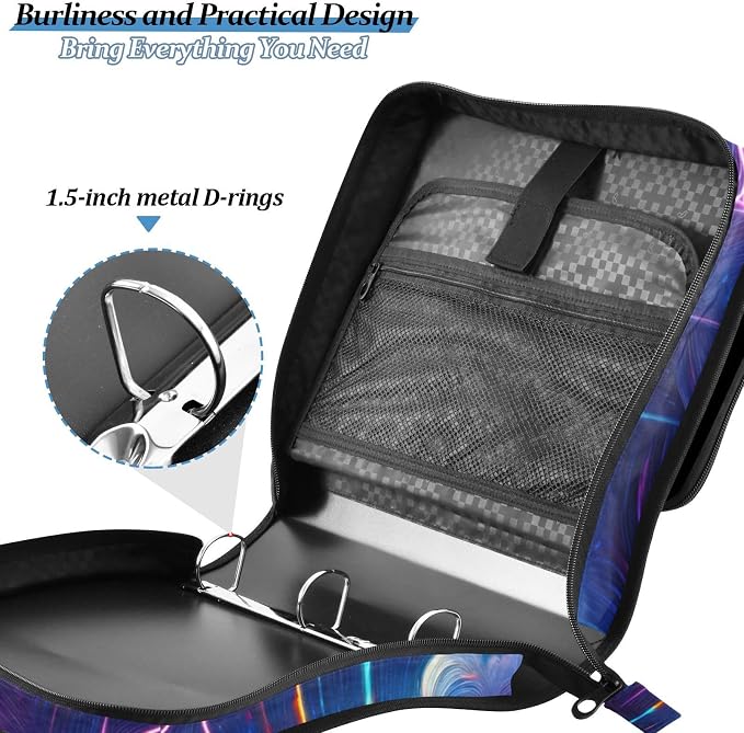 Galaxy Forest Wolves Zipper Binder Bag 3 Ring Binder with Shoulder Strap Zip Up 500 Sheets Capacity Multi Pockets for School Office Supplies