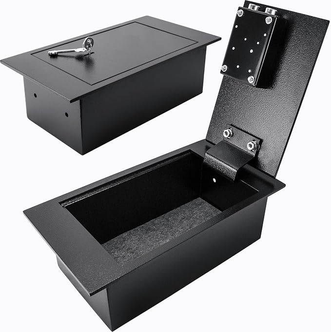 Barska 0.22 Cu. Ft. Hidden Floor Safe with Key Lock Solid Steel Construction, Concealed Design, Dual Locking Bolts Secure Storage for Home, Business, Jewelry, Cash & Valuables | Solid steel construction with key entry and deadbolts for cash, jewelry an...