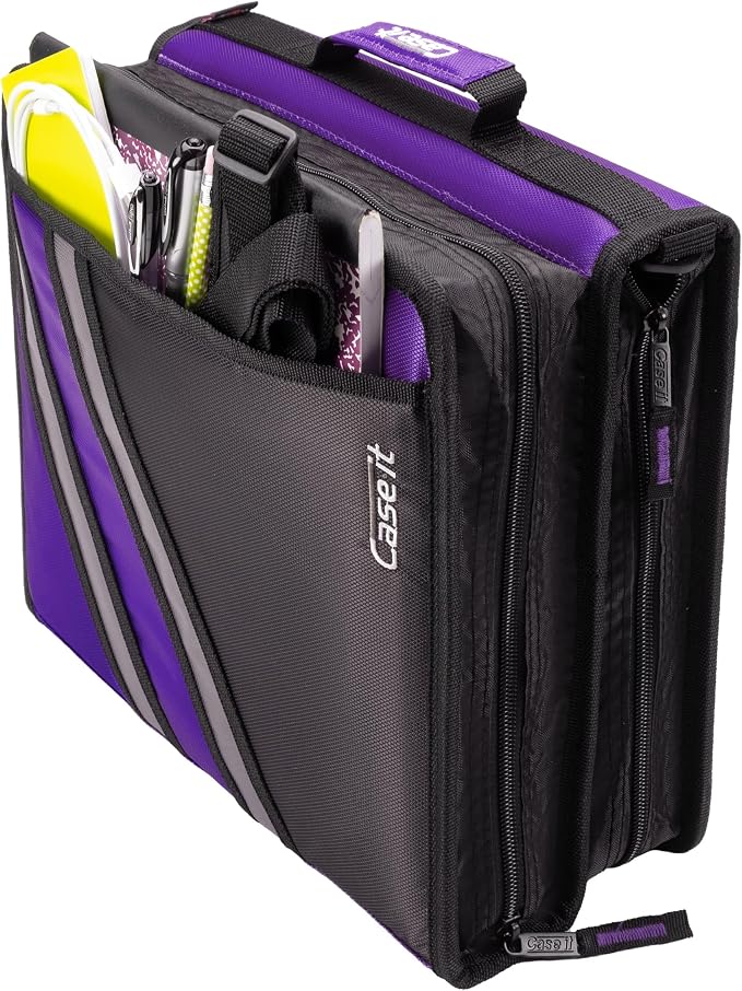 Case-it The Z Shape Zipper - Two s in One - Double Sided 1.5 Inch D-Ring - Multiple Pockets - 500 Page Capacity - Comes with Shoulder Strap, Deep Purple, Z-176