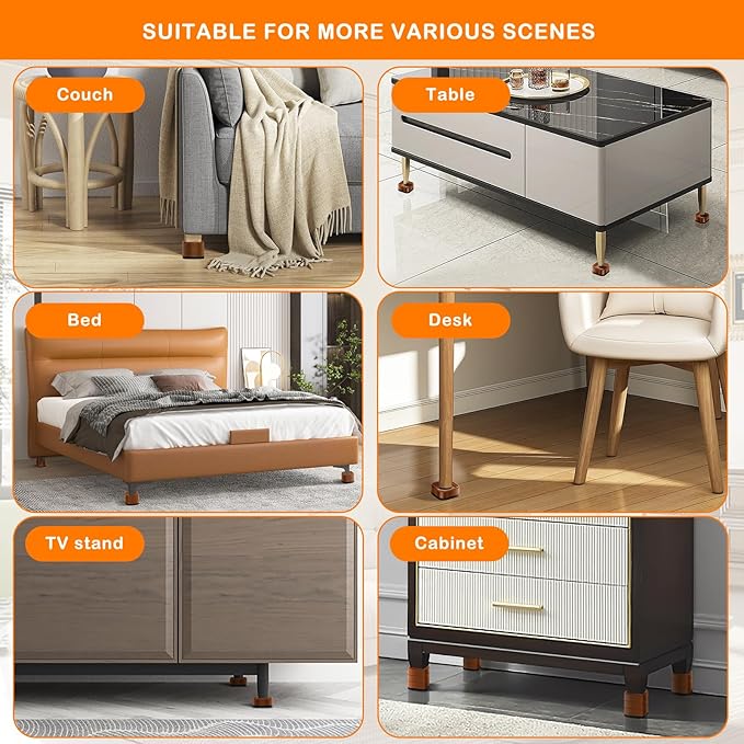shouwuhho 32 Pack Furniture Risers Adjustable Bed Risers Heavy Duty Lifts Height 1", Square Stackable Bed Risers 1, 2 or 3 Inch for Desk Leg Table Couch Sofa Chair Bed Frame Legs Dorm, Brown