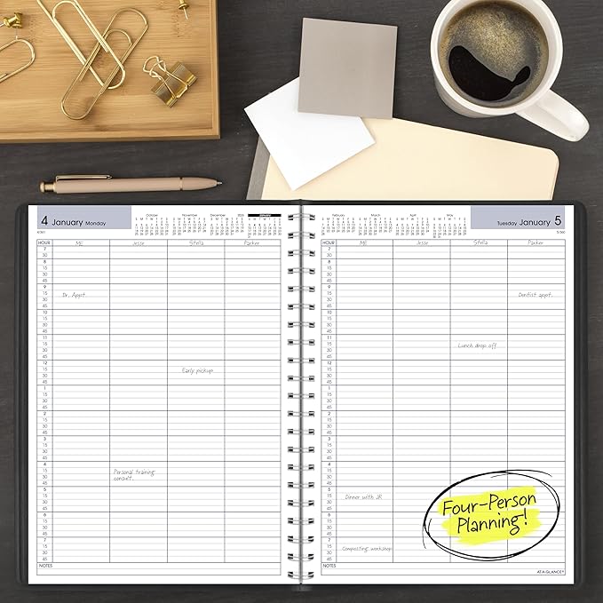 AT-A-GLANCE 2027 Appointment Book Planner, Daily Group Planner, 8" x 11", Four Person, Quarter-Hour, DayMinder, Black (G5600027)