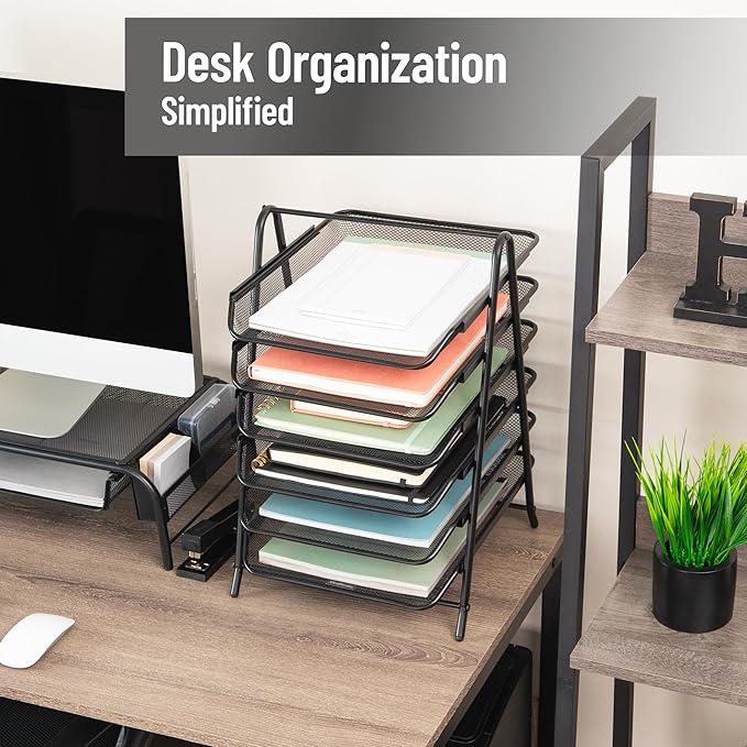 Mind Reader 6-Tier Paper Tray, Desktop Organizer, File Storage, Office, Metal Mesh, Black