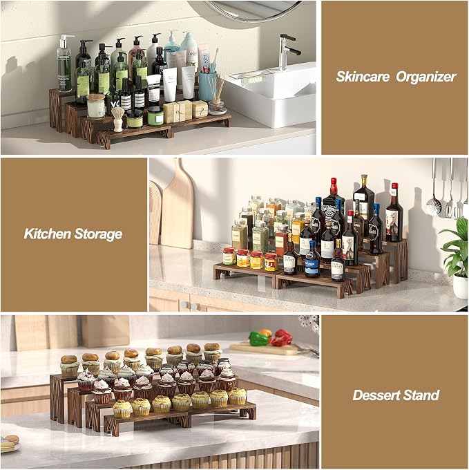 4 Set Wooden Tiered Risers Display Stands for Vendor Events,Stackable Wood Cupcake Display Stand,Farmhouse Decor Wood Dessert Table Display Set,Vendor Booth Display Items,Food Display Risers for Party