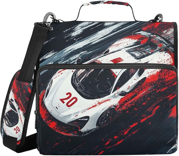 Truck Racing Car 3 Ring Binder Bag 1.5 inch Binder Organizer with Zipper Shoulder Strap 500 Sheet Documents Storage for School Office
