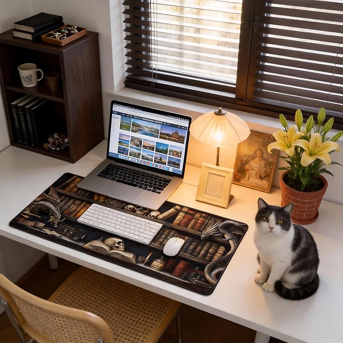 Aesthetic Dragon Gaming Mouse Pad, Earth Tone Gothic Desk Mat with Anti-Slip Base & Stitched Edges, Computer Keyboard & Laptop Pad, 35.4" x 15.7" in in Workstation Accessories