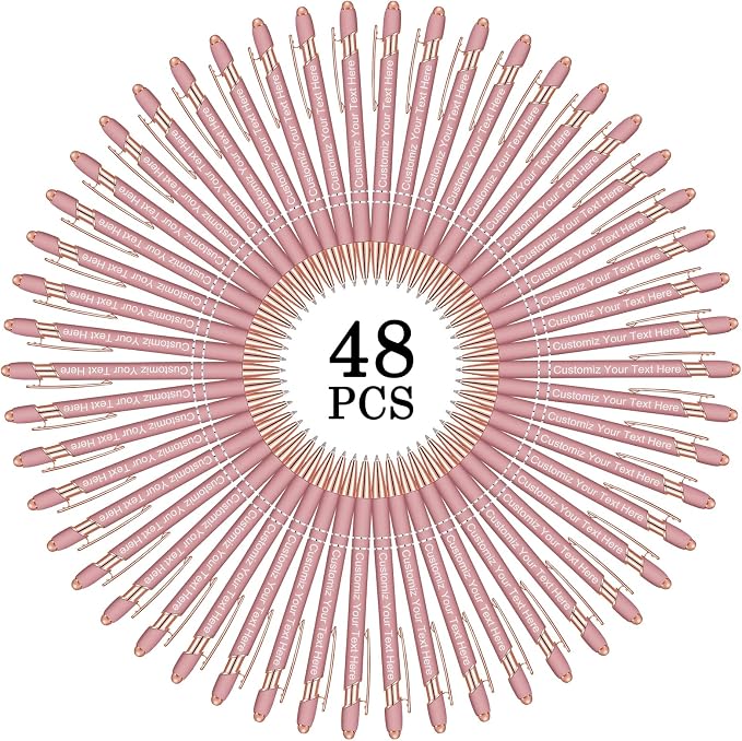Qingxily Up to 300 Pcs Custom Pens Bulk, Personalized with Free Engraving, Customized Stylus Ballpoint Your Name, Text, Message for Business, Graduation, Anniversaries-Colorful 48 Packs, Rose gold