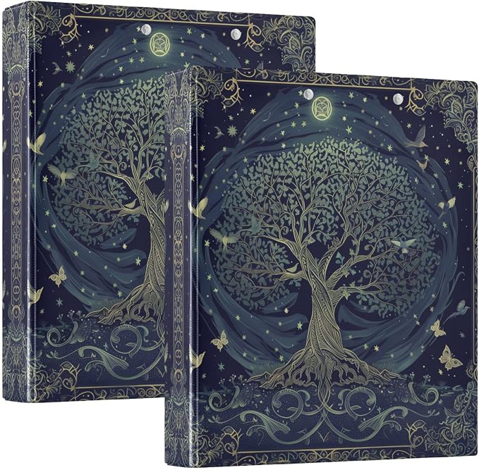 3 Ring Binder 1.5 in Recipe Binders 1 Pcs Tree of Life | Decorative Client Records with Clip 3 Clear Interior Pockets for 200 Sheets Letter-Size(11" x 8.5") Paper PVC Cover Folder