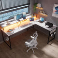 Pamray 64 Inch L Shaped Gaming Desk with Monitor Stand and Power Outlets | Large Corner Computer Desk With Pegboard & Led Lights USB Charging Ports for Home Office Study and Writing Bedroom and Dorms