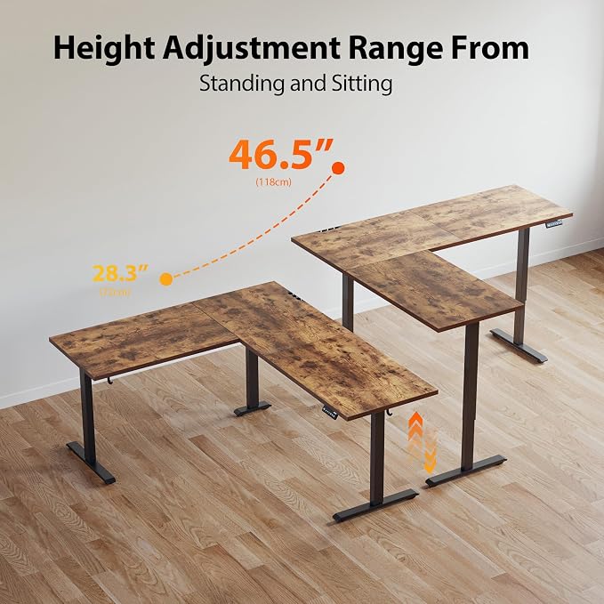Agilestic 75 x 61 Inch L Shaped Electric Standing Desk, Rustic Brown | Corner Desk, Ample Workspace, Memory Presets, Hooks, Stable Steel Frame,176 lbs Capacity, Easy Assembly, Splice Board
