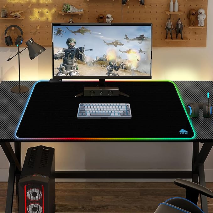 Cacoy 36"x24" RGB Gaming Mouse Pad, LED Desk Mat for Keyboard & Mouse,Black | XXL Large Keyboard Mouse Mat with 9 Lighting Effects Non-Slip Rubber Base Stitched Edges RGB Gaming Desk Mousepad Accessories