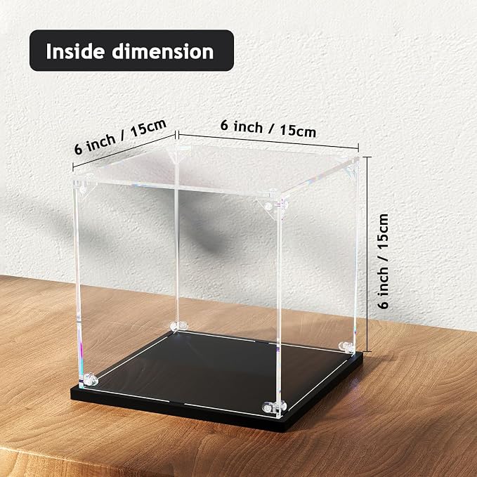 3MM Clear Acrylic Display Case, Easy Assembly Showcase Boxes(6x6x6 inch) | dofopo Dust Protection Case for Action Figures and Dolls, Alternative Glass Box for Collectibles Commemorative Gifts