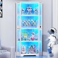 BROTTAR Lighted Corner Display Cabinet with Glass Doors for Collectibles | 65" Curio Cabinet with 3 Color LED Lights, 4-Tier Showcase Display Case with Human Body Sensor for Trophies, Books, White
