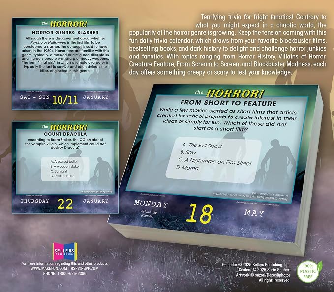The Horror! 2026 Daily Desk Calendar: Boxed Page-a-Day Scary Movie & Trivia Calendar with Day-to-Day Frightening Facts for Horror Fans & Fright Fanatics