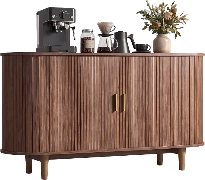 VASAGLE Storage Cabinet, Sideboard with Adjustable Shelves | Mid-Century Modern Buffet Cabinet, 55.1 x 15.7 x 29.5 Inch, for Living Room, Walnut, MIRIANA Collection ULSC631KX01