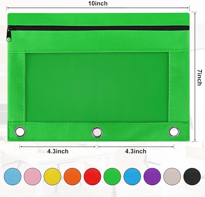 Pencil Pouch for 3 Ring Binder, 80 Pack Zipper Pencil Pouches/Case in Assorted Color, Durable Binder Pencil Pouch/Bag for Office School Supplies (10 Colors)