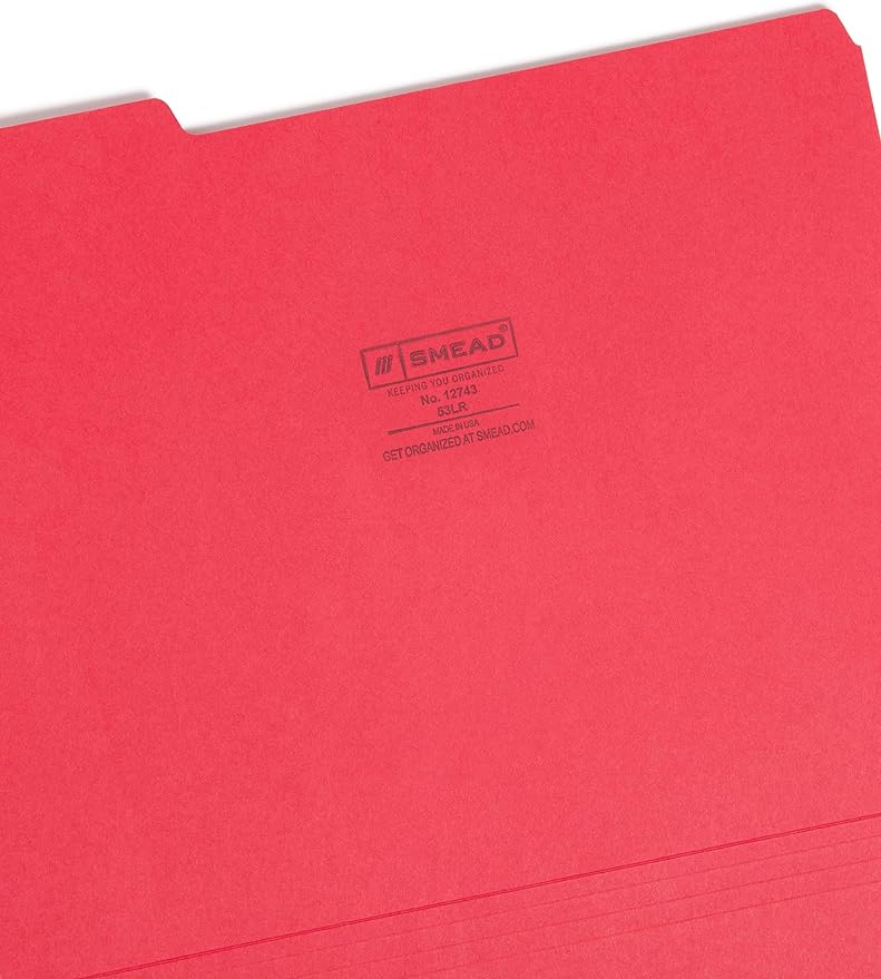Smead File Folder, 1/3-Cut Tab, Assorted Positions, Letter Size, Red, Value Filing Products, 100 per Box (Pack of 2)