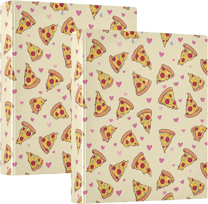 Pizza Cheese Yellow Round Ring Binders 1.5 Inch Tomatoes Mushroom 3 Ring Clipboard Binder for Office School Work Supplies File Folder Document 200 Sheet Capacity Easy Open 2 Pieces
