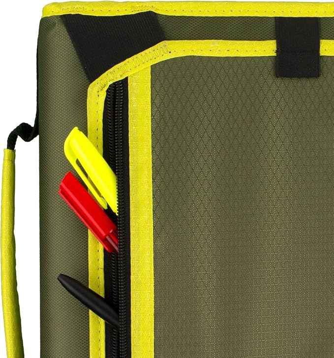 Five Star Zipper Binder, 2 Inch 3-Ring Binder with Round Rings, Expansion Panel and 5-Tab Expanding File, 580 Sheet Capacity, Olive/Citrus (290520C)
