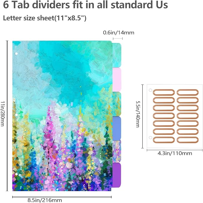 3 Ring Binder 1 Inch Ring, 2 Interior Pockets, 5 Tab Dividers, Low Profile Clipboard with Storage, Fashion Cute Binder and Labels Stickers for School Office (Purple Oil Painting)
