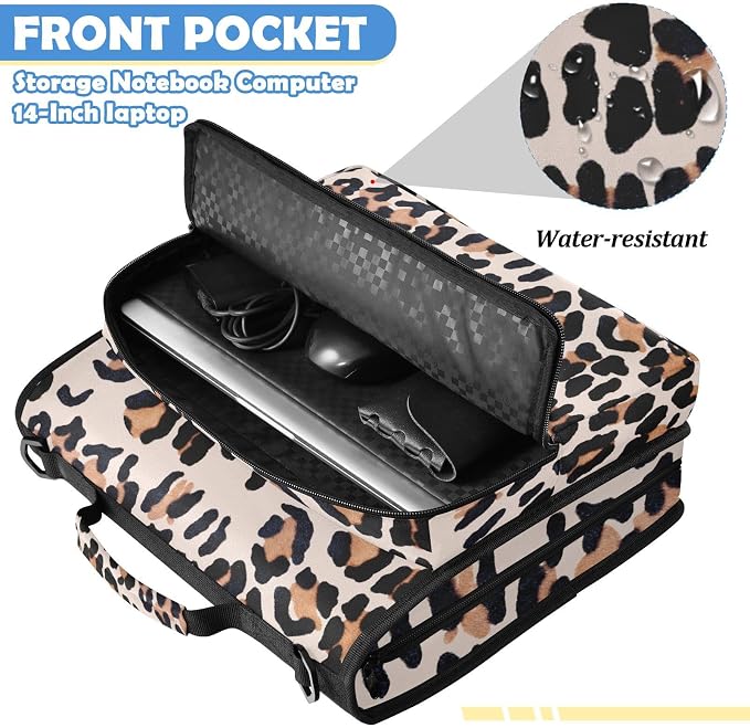 Leopard Print Zipper Binder File Organizer Bag 3 D-Ring | with Shoulder Strap, Holds 500 Sheets & 14in Laptop, 3 Ring Binder for Office Supplies