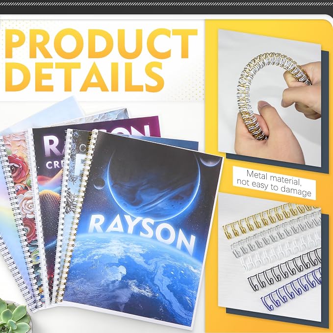 Rayson Wire Binding Spines, 3/8" 3:1 Pitch, 32-Loop, Multicolor, 100 Pack | Available in black, gold, blue, white and silver; choose from multiple size options for 3:1 pitch binders.