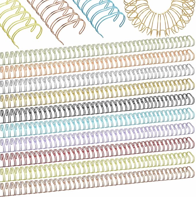 50 Pcs Metal Double Loop Binding Wires 1 Inch Bulk Cinch Binding Wires Double Spiral Ring Coil 10 Colors Twin Spines Combs 23 Holes 2: 1 Pitch Cinch Coil Machine Wire