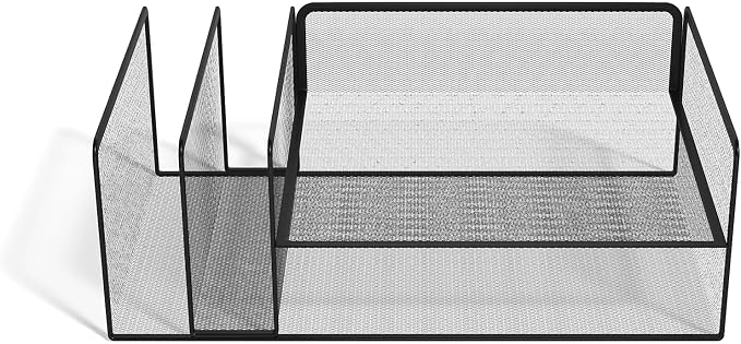 TRU RED Wire Mesh Horizontal File Organizer, 4‑Compartment, Matte Black, 2‑Pack – Desktop File Sorter for Papers & Documents
