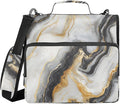 ALAZA Zipper Binder 3 Ring Black and White Gold Marble Binder Organizer with Zipper and Shoulder Strap Large Capacity Multi-Pocket Trapper Keeper File Folder for Office Supplies