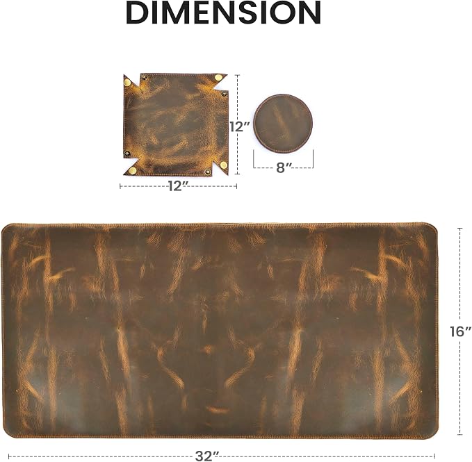LEATHER VILLAGE Real Leather Desk Pad 3mm Thick Double Layer Desk Mat Brown | 32''x16'', Cover Blotter Large Full Grain Protector for Keyboard, Mouse & Laptop, Office Table Mat & Desktop Accessories