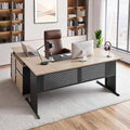 VEVOR 63" L-Shaped Executive Desk, Large Office Desk with Drawers, File Storage Cabinet, Detachable 350 LBS Load Capacity Corner Table, Easy Assembly, Business Furniture Workstation for Home Office