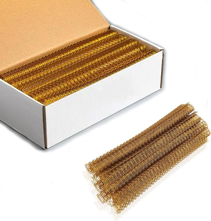 Double Loop Binding Wires for Students and Coworkers, 50 Pack Twin Loop Wire Binder Combs Spines for Booking Letter Size and Binding-Machines (50P, 2:1 Pitch, Gold, 3/4 Inch (180 Sheet Capacity))