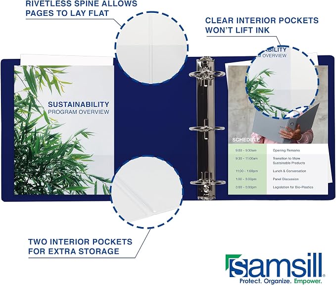 Samsill Durable 1 Inch Binder, D Ring Binder, Customizable Clear View Cover, Blueberry, Holds 225 Pages