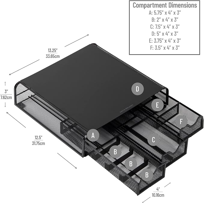 Mind Reader Monitor Stand, Ventilated Laptop Riser, Desktop Organizer, Storage, Metal Mesh, 13.25"L x 12.5"W x 3"H, Black