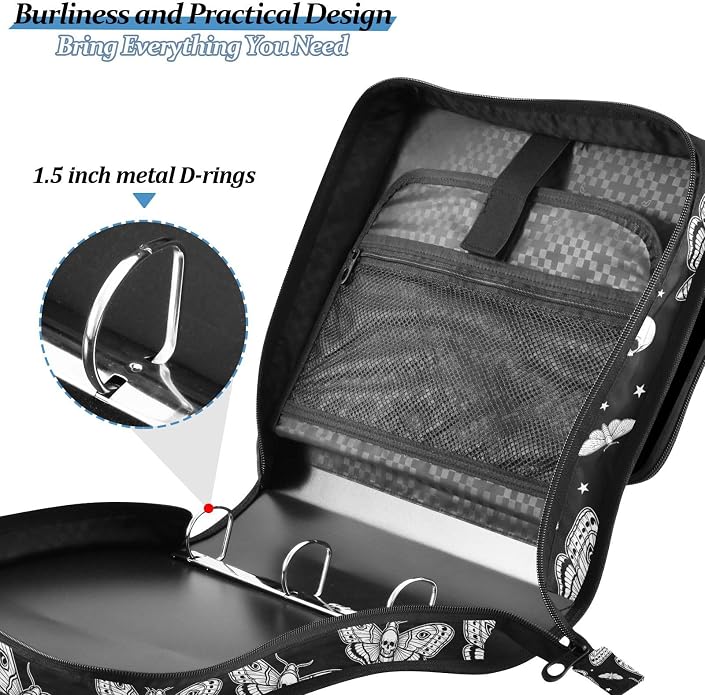 Zipper Binder Bag 3 Ring File Folder Portfolio Organizer Zippered Binder Bags with Strap Fits Laptop Women Men
