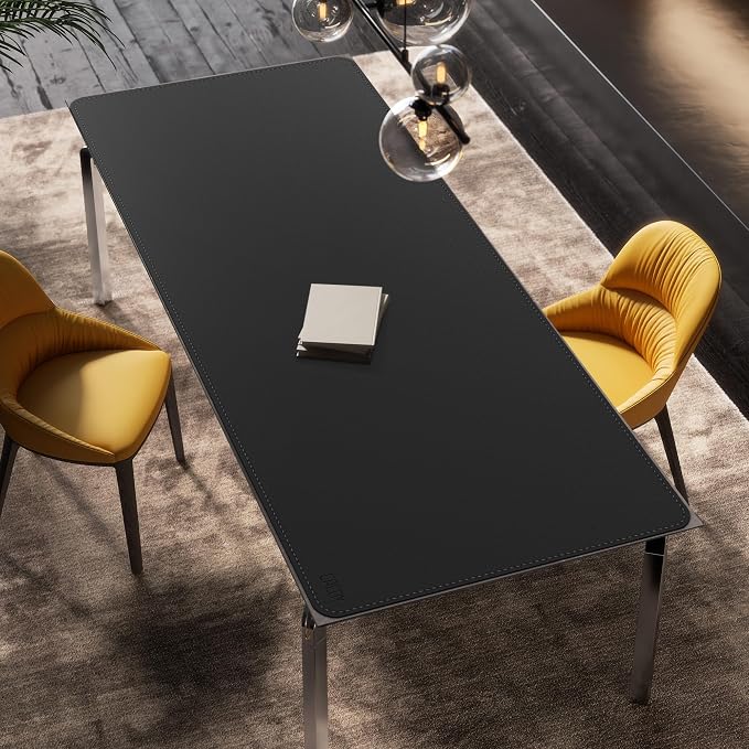 Cacoy 66.9'' x 27.5'' Leather Desk Pad Blotter Protector, Large Gaming Keyboard Mouse Pad, Faux Leather Desk Mat for Desktop and Laptop, Waterproof XXXL Extended Desktop Keyboard Mouse Mat, Black