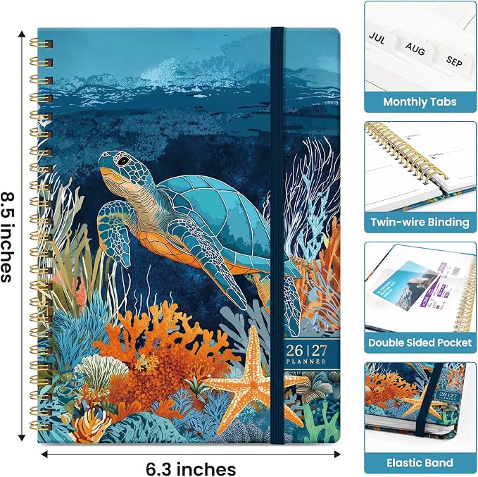 Taja Planner 2026-2027, Jul 2026-Jun 2027 Monthly & Weekly Calendar Planner | 6.3" x 8.5", Hardcover Academic Calendar, Teacher Student Agenda Book with Tabs, School Office Supplies, Deep Bearings