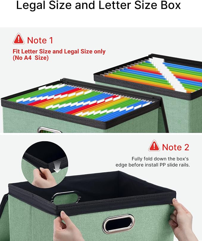 Oterri File Box Large 2-Pack Hanging Organizer for Letter/Legal-Size Folder | Dustproof Lid. 3 Mesh Pockets. Collapsible Scratch-Resistant GRS Linen. Slide Rails. Office, Home, Dorm