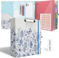 3 Ring Binder 2 Inch for Letter Size 8.5" x 11" Paper, Clipboard Binder with 5 Tabbed Dividers with Pockets, Plastic Folder and 40 Divider Stickers, School and Office Supplies, Vintage Blue Butterfly