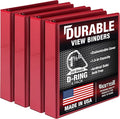 Samsill Durable 1.5 inch 3 Ring Binder, D Ring Binder, 100% Recycled Chipboard, Red, 4 Pack